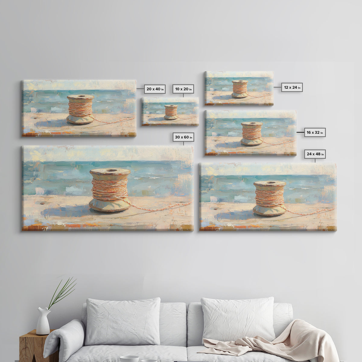 Orange Twine Spool By Blue Window Wall Art, Nautical Canvas Print For Coastal Decor, Rustic Home Decor And Office Decor Gift