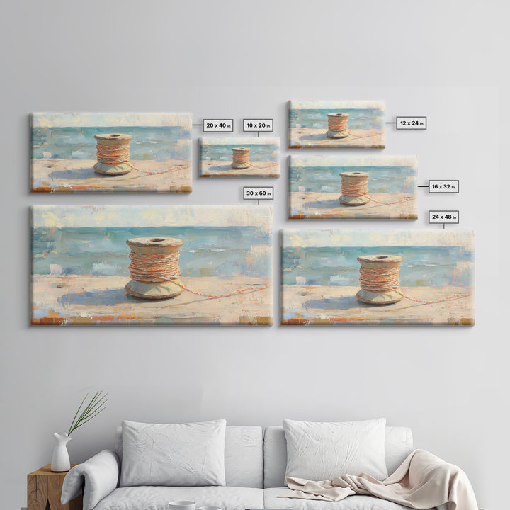 Orange Twine Spool By Blue Window Wall Art, Nautical Canvas Print For Coastal Decor, Rustic Home Decor And Office Decor Gift