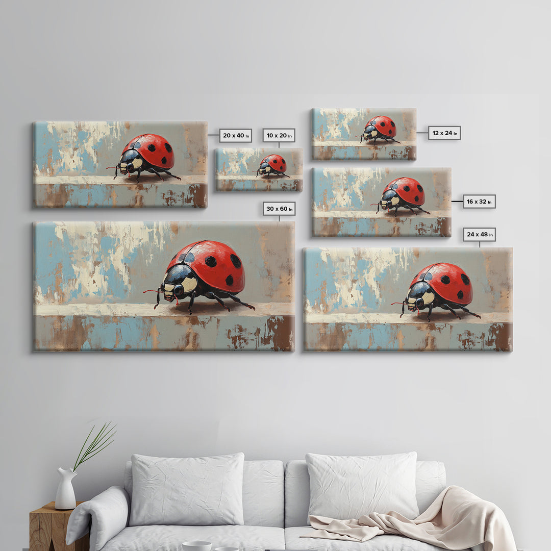 Red Ladybug Macro In Textured Garden Wall Art, Whimsical Animal Canvas Print, Nature Decor, Kids Room Art Gift, Cute Wall Decor