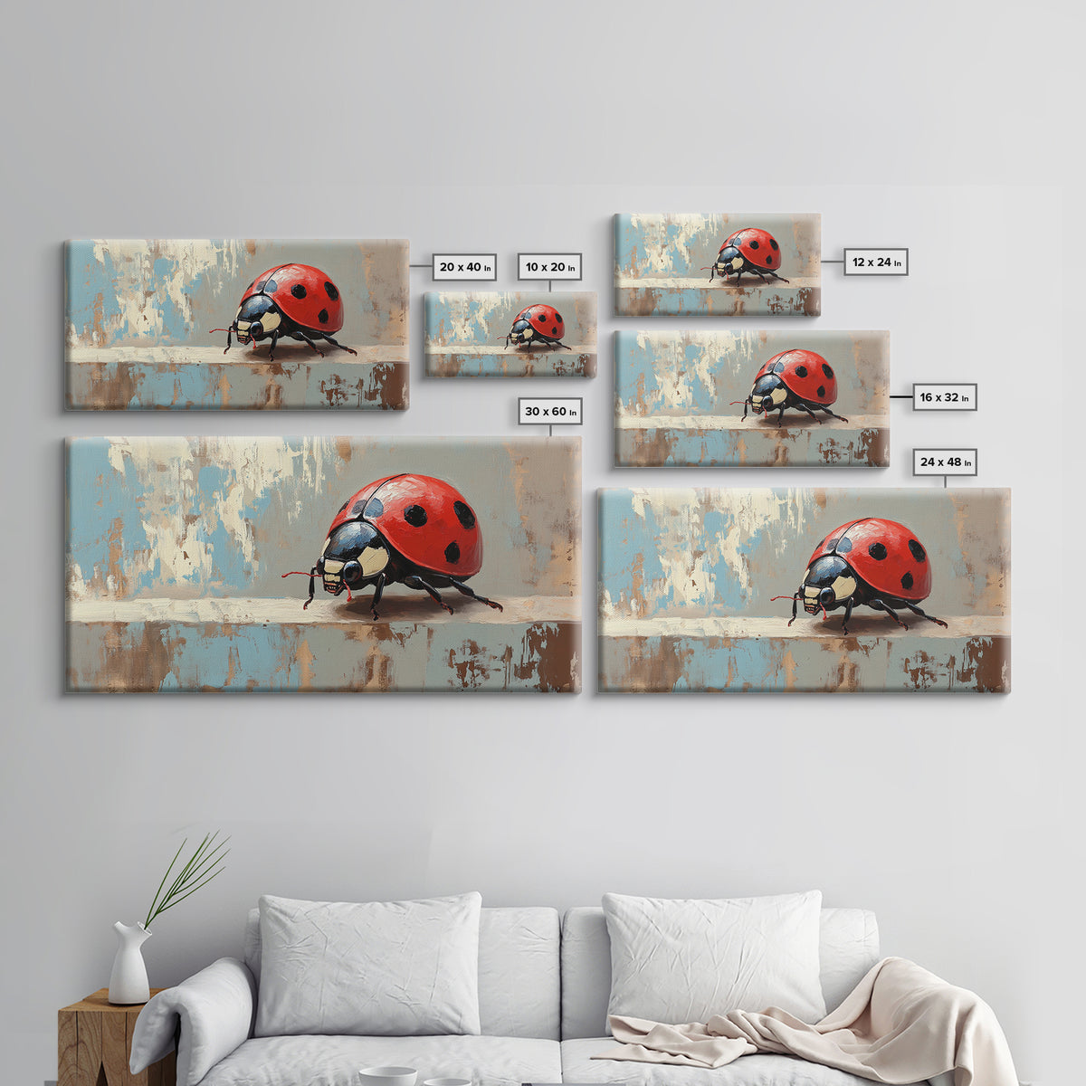 Red Ladybug Macro In Textured Garden Wall Art, Whimsical Animal Canvas Print, Nature Decor, Kids Room Art Gift, Cute Wall Decor