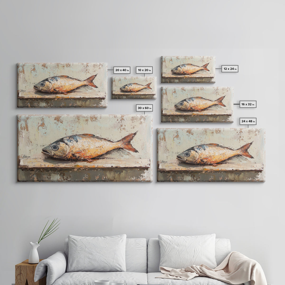 Rustic Whole Fish Still Life Canvas Print, Coastal Kitchen Wall Art, Seafood Decor, Nautical Home Decor, Gift For Him, Wall Decor