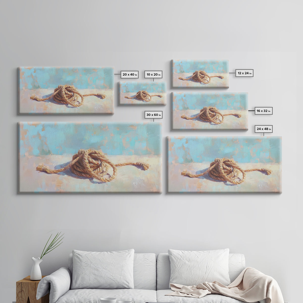 Coiled Nautical Rope Knot Wall Art, Coastal Still Life Decor, Beach House Canvas Print, Lake House Gift, Rustic Sea Art Print