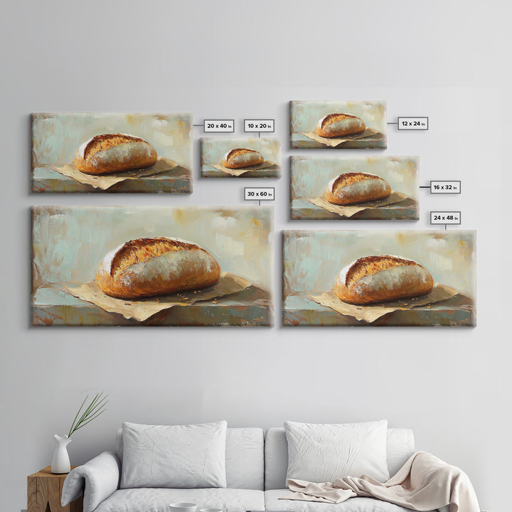 Crusty Artisan Bread Still Life Canvas Print, Rustic Kitchen Wall Art, Farmhouse Dining Room Decor, Foodie Housewarming Gift