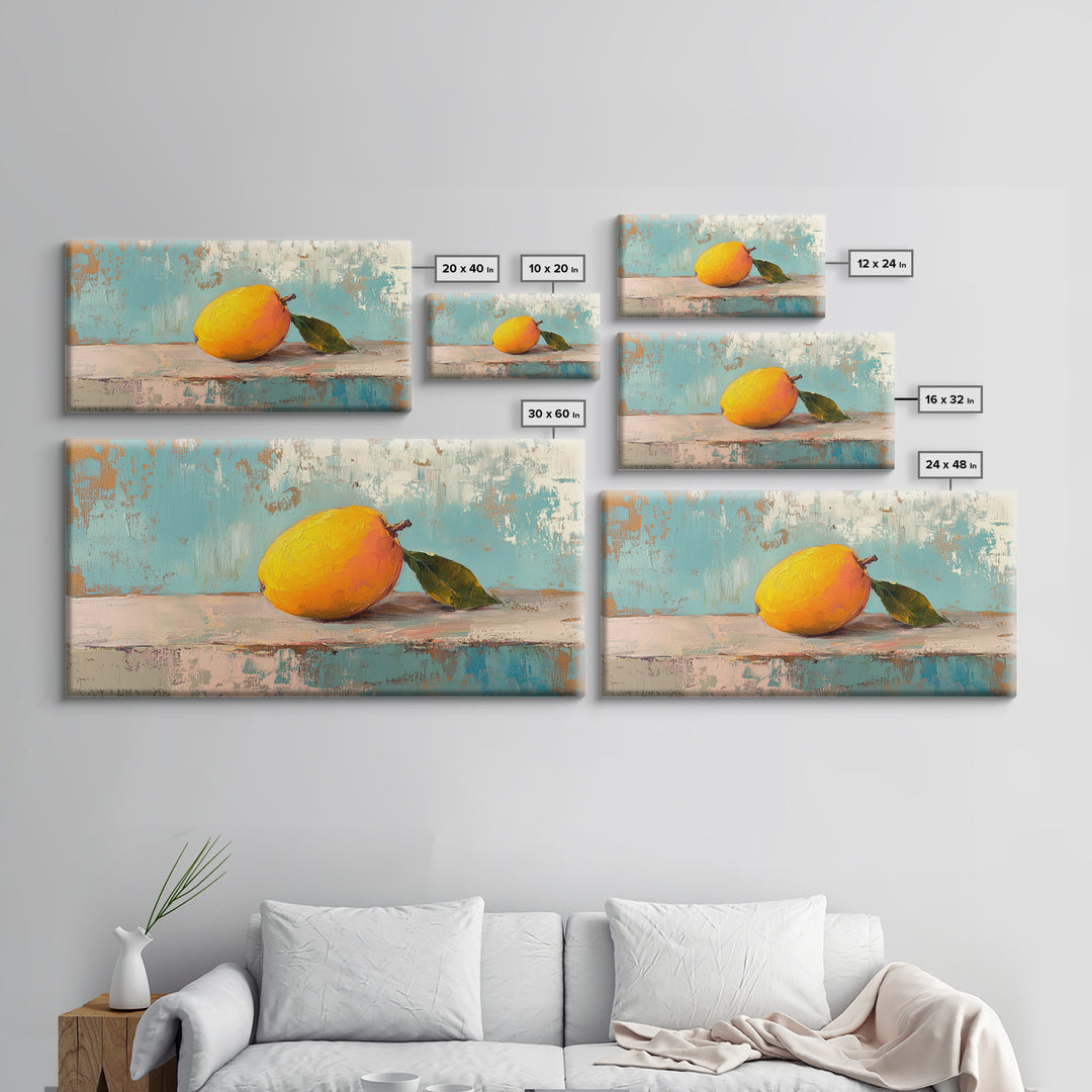 Golden Mango Fruit Still Life Wall Art, Colorful Kitchen Canvas Print, Tropical Farmhouse Decor, Foodie Housewarming Gift