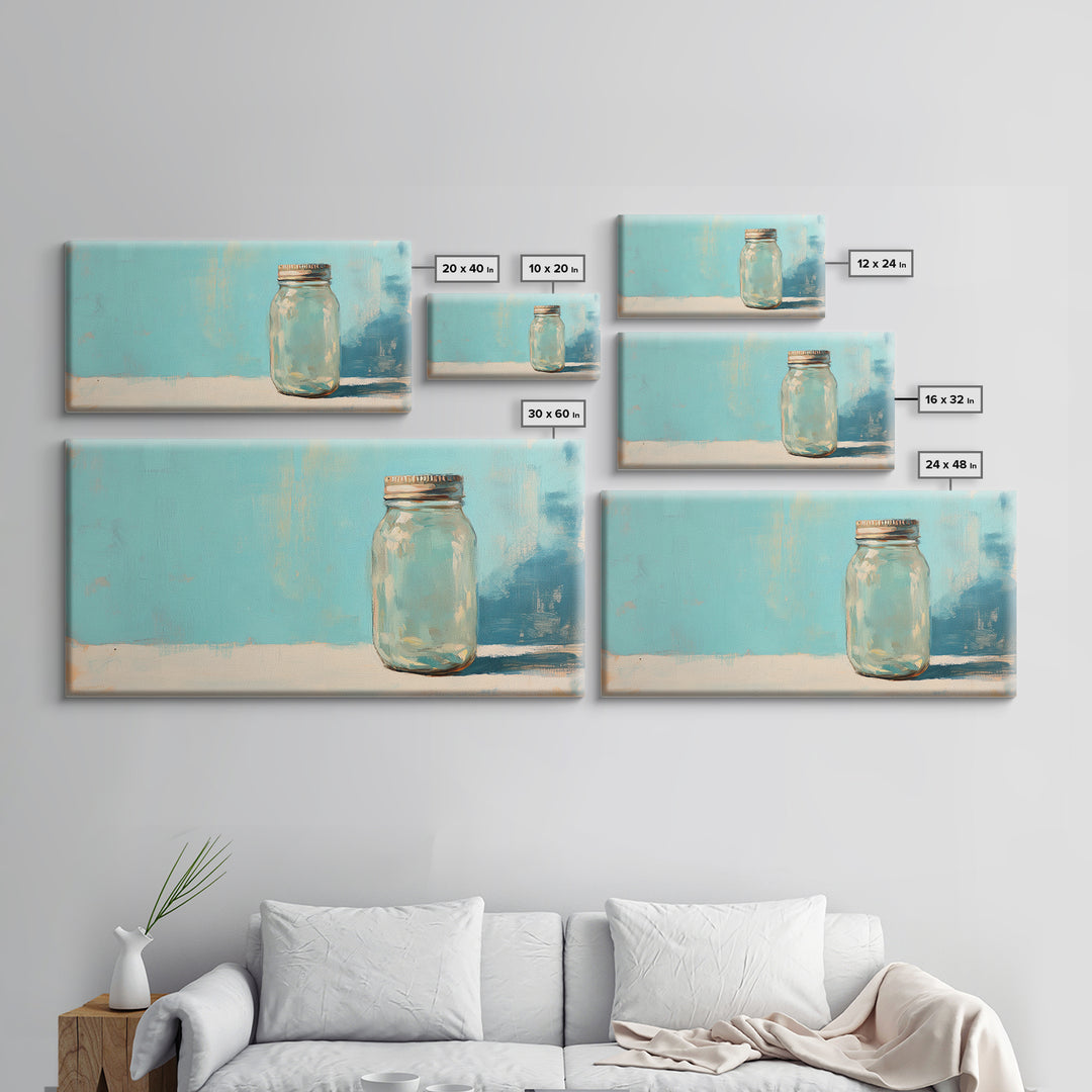 Single Mason Jar On Turquoise Background Wall Art, Minimalist Kitchen Print, Farmhouse Decor, Rustic Home Decor, Gift For Her