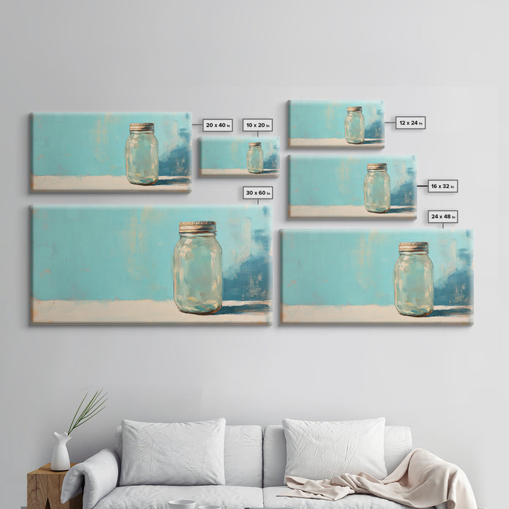 Single Mason Jar On Turquoise Background Wall Art, Minimalist Kitchen Print, Farmhouse Decor, Rustic Home Decor, Gift For Her