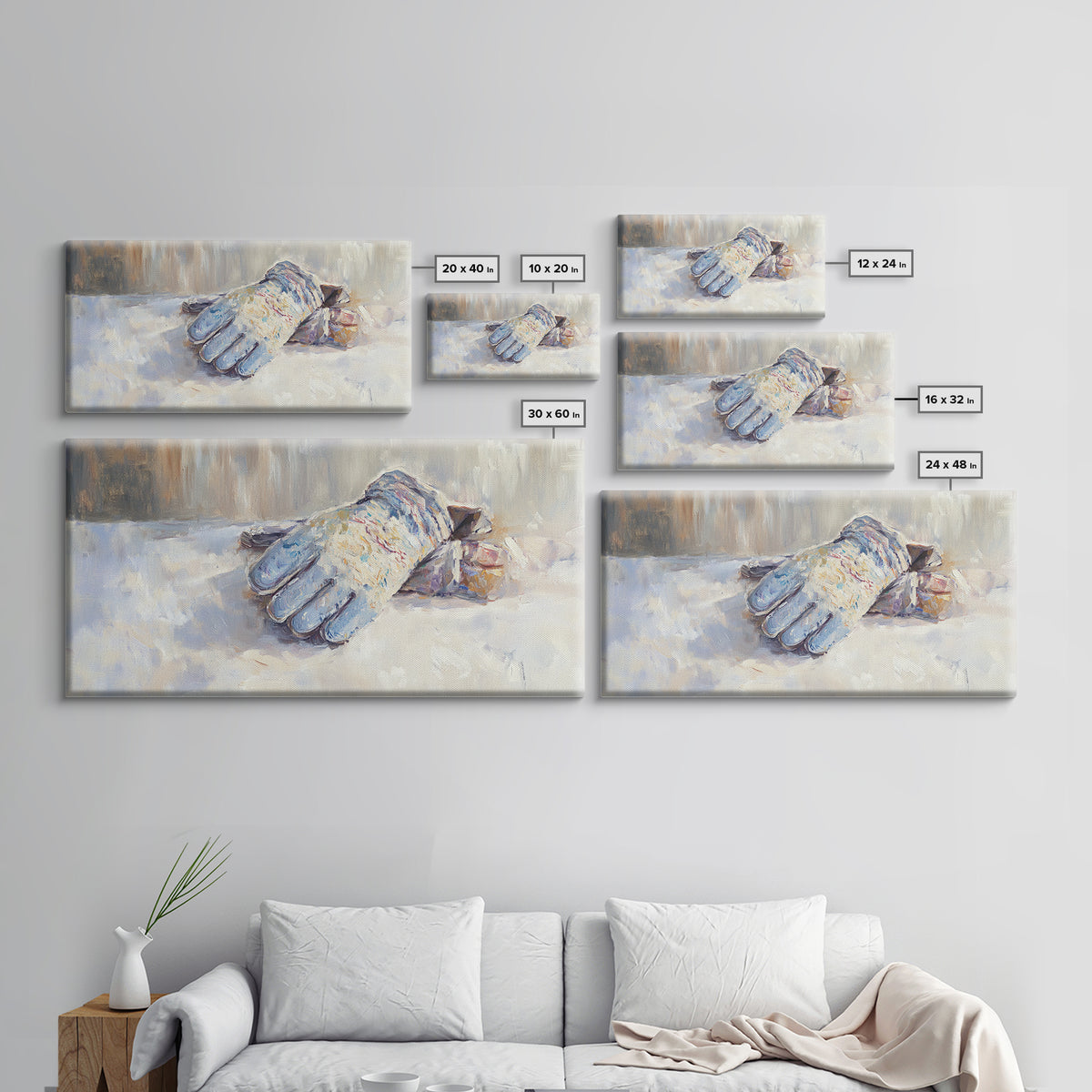 Snowy Blue Winter Glove Oil Painting Wall Art, Rustic Cabin Decor, Neutral Home Decor, Cozy Bedroom Art, Housewarming Gift
