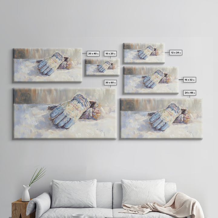 Snowy Blue Winter Glove Oil Painting Wall Art, Rustic Cabin Decor, Neutral Home Decor, Cozy Bedroom Art, Housewarming Gift