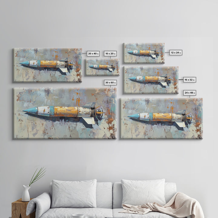 Retro Rocket Ship Oil Painting Wall Art, Space Lover Gift, Sci Fi Wall Decor, Industrial Art Print, Futuristic Home Decor