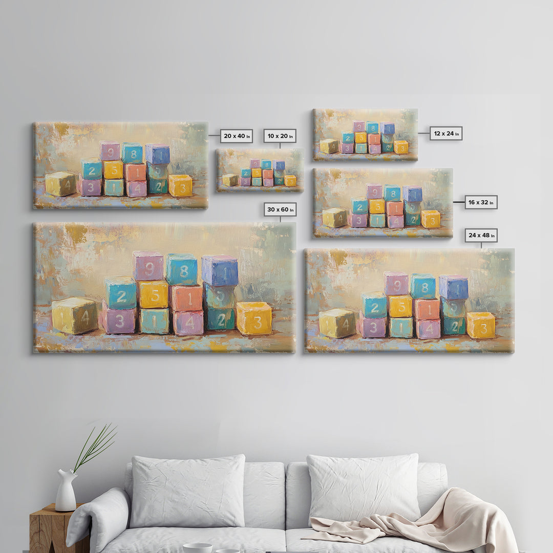 Colorful Numbered Toy Blocks Wall Art, Playroom Decor, Kids Room Art, Nursery Wall Art, Baby Shower Gift, Modern Canvas Print