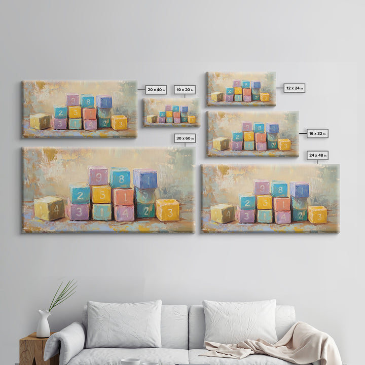Colorful Numbered Toy Blocks Wall Art, Playroom Decor, Kids Room Art, Nursery Wall Art, Baby Shower Gift, Modern Canvas Print