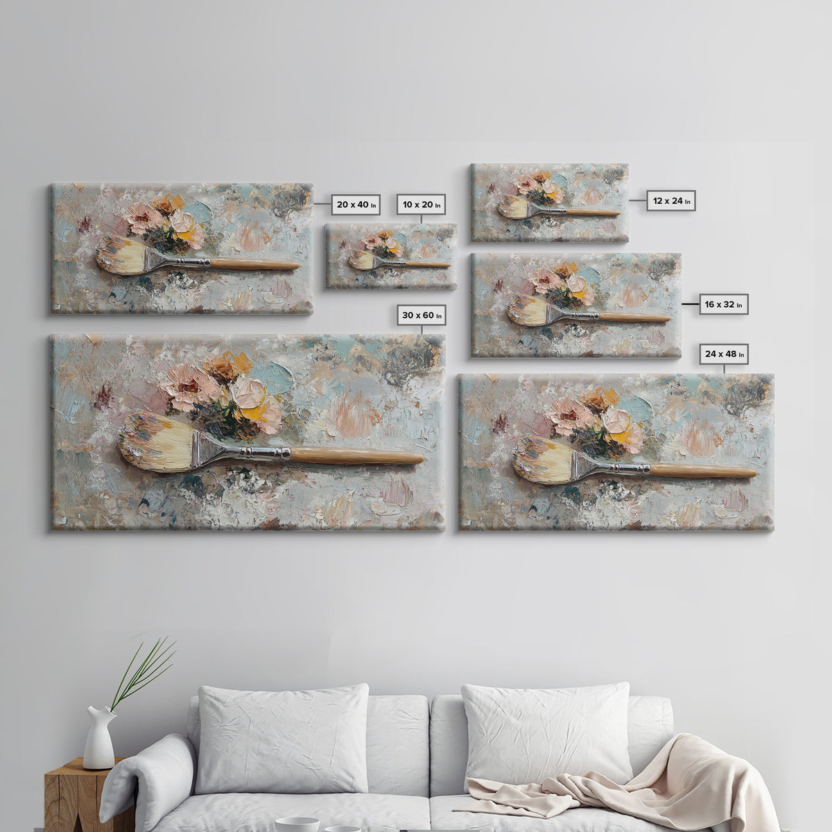 Palette Knife Paintbrush With Soft Roses Wall Art, Artist Studio Decor, Floral Still Life Canvas Print, Gift For Art Lover