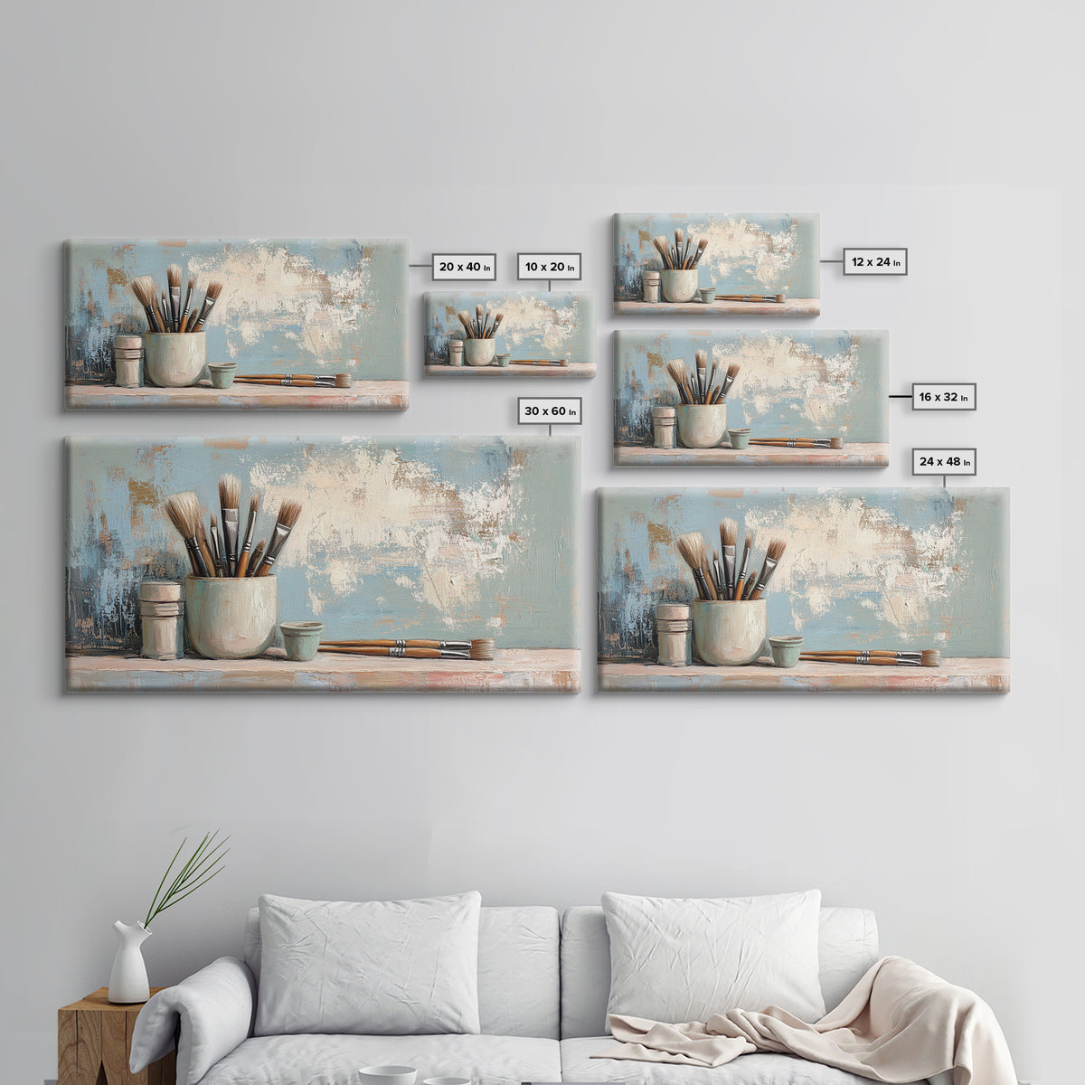 Artist Brushes In Ceramic Cup Canvas Print, Art Studio Wall Art, Creative Office Decor, Neutral Modern Home Decor Housewarming Gift