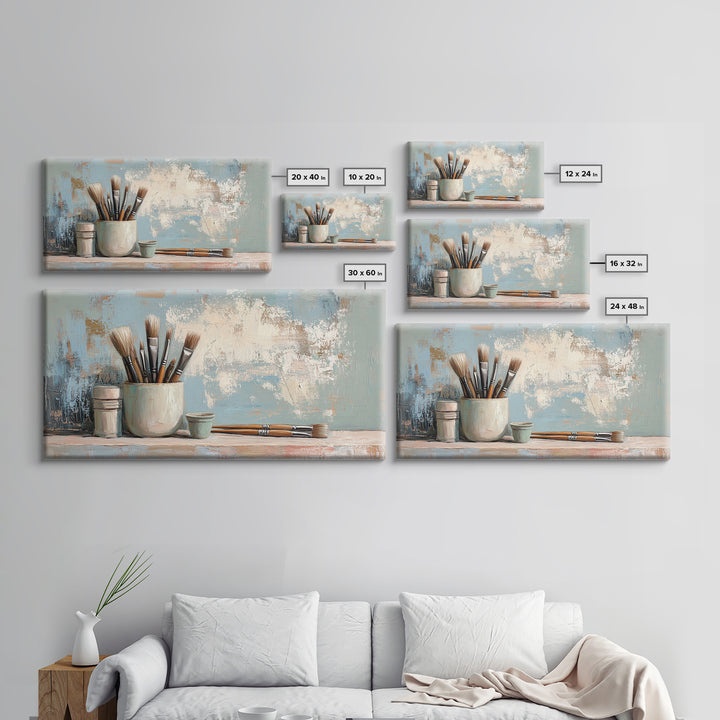 Artist Brushes In Ceramic Cup Canvas Print, Art Studio Wall Art, Creative Office Decor, Neutral Modern Home Decor Housewarming Gift