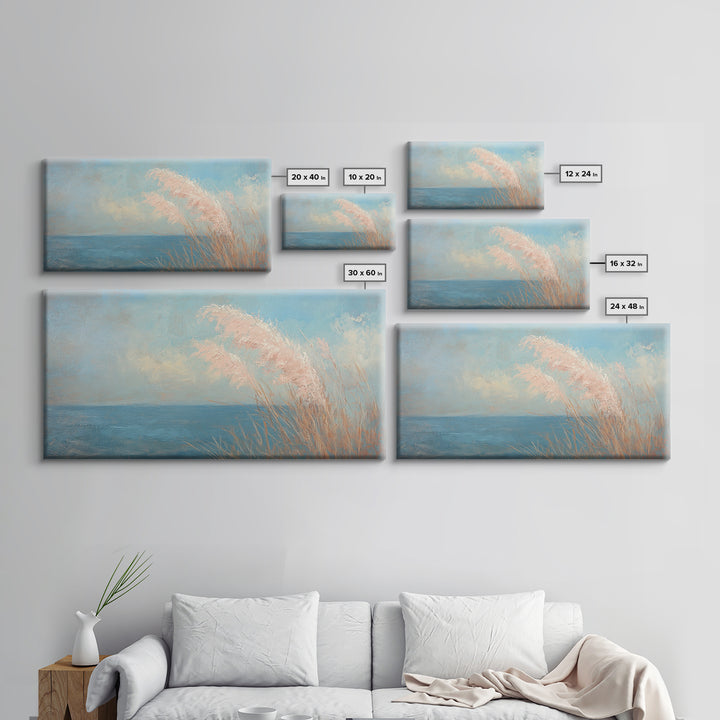 Soft Pampas Grass By Blue Sea Wall Art, Coastal Canvas Print, Minimalist Beach House Decor, Serene Nature Wall Decor, For Bedroom