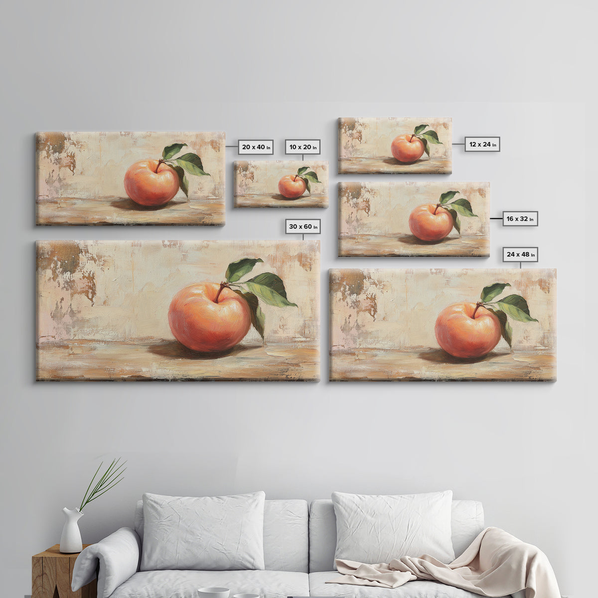 Rustic Red Apple With Green Leaves Canvas Print, Kitchen Wall Art, Farmhouse Still Life Decor, Fruit Painting Home Decor