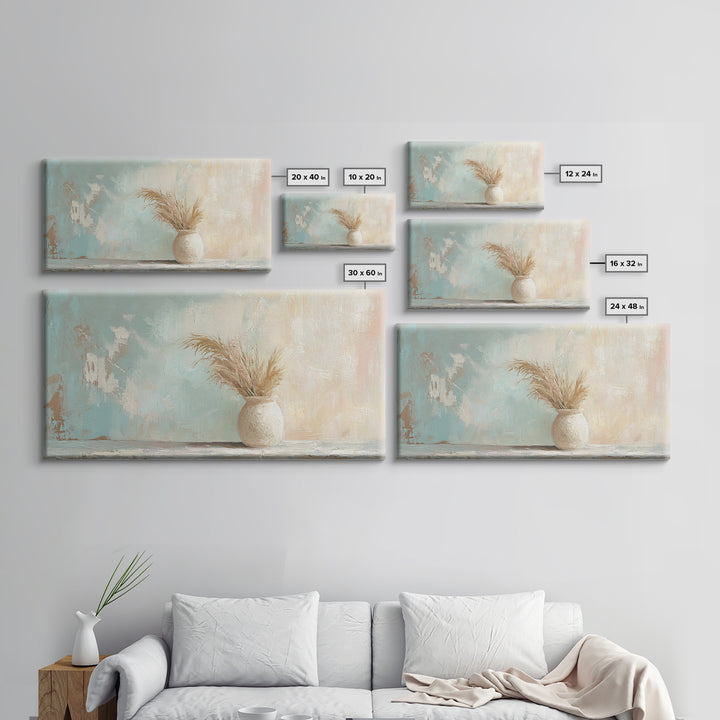 Neutral Pampas Vase Still Life Wall Art, Rustic Farmhouse Canvas Print For Living Room Decor And Cozy Bedroom Wall Decor