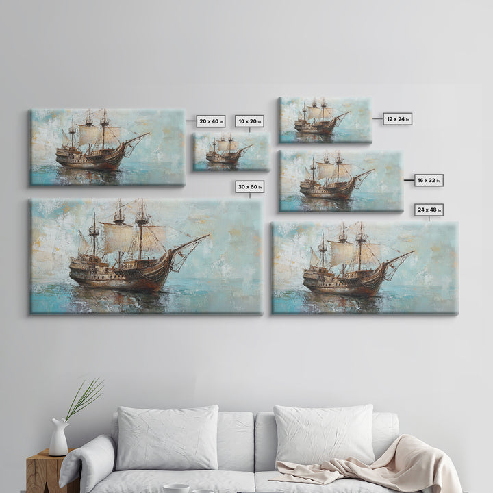 Antique Sailing Ship Seascape Wall Art, Nautical Canvas Print For Coastal Home Decor, Beach House Decor, And Ocean Wall Decor