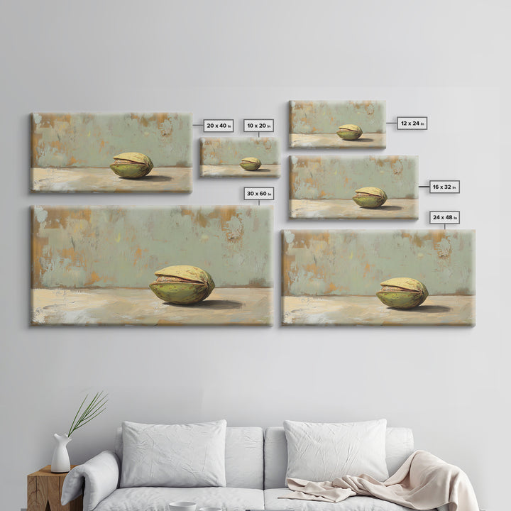 Minimal Pistachio Nut Still Life Wall Art, Organic Kitchen Canvas Print For Farmhouse Decor And Neutral Dining Room Decor