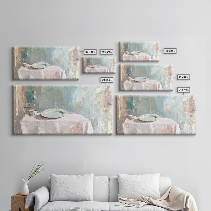 Pale Plate And Bowl Still Life Wall Art, Minimalist Kitchen Decor, Neutral Canvas Wall Art, Modern Dining Room Print, Home Decor