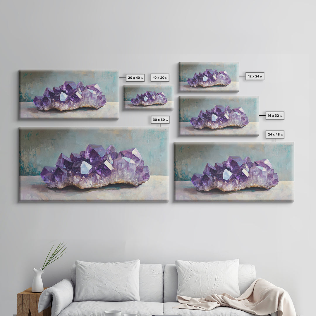 Purple Amethyst Crystal Cluster Wall Art, Gemstone Painting, Spiritual Decor, Zen Home Decor, Mystical Wall Decor, Gift For Her