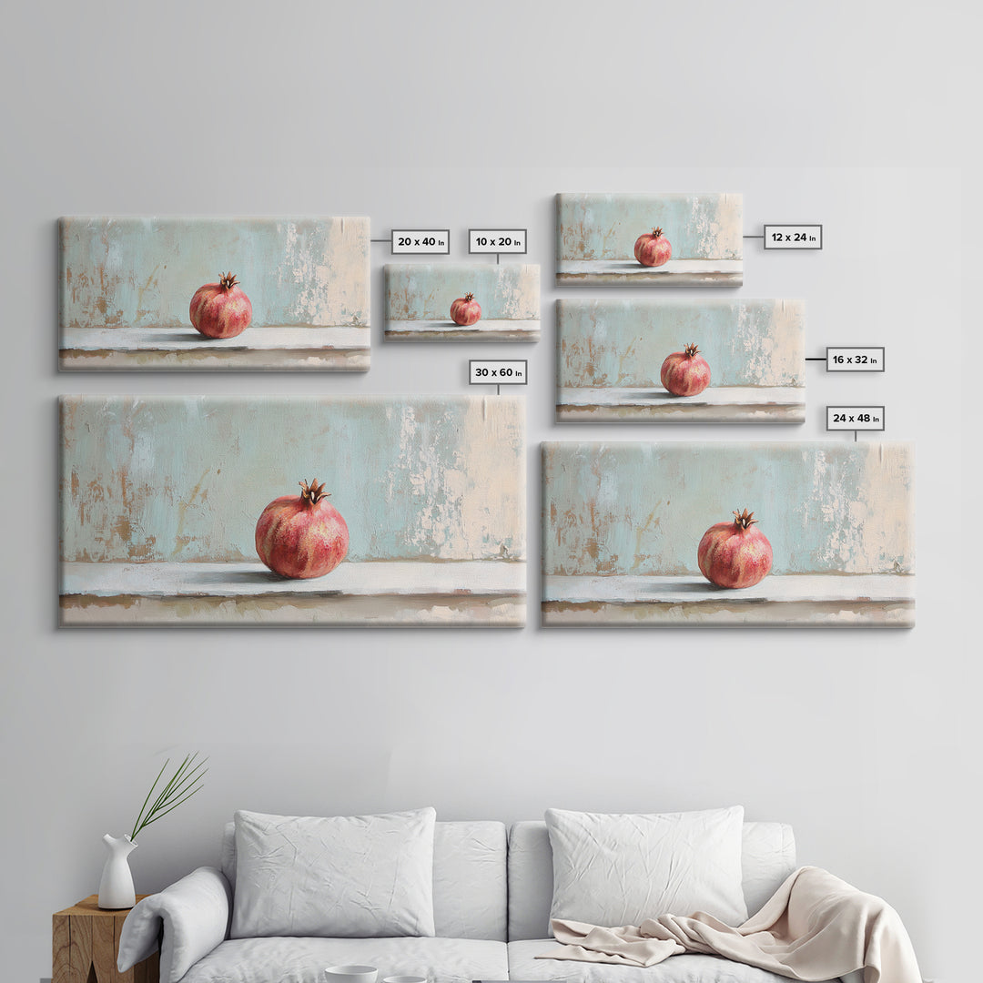 Single Pomegranate Still Life Wall Art, Fruit Painting, Kitchen Wall Art, Mediterranean Decor, Minimalist Food Art, Gift For Foodie