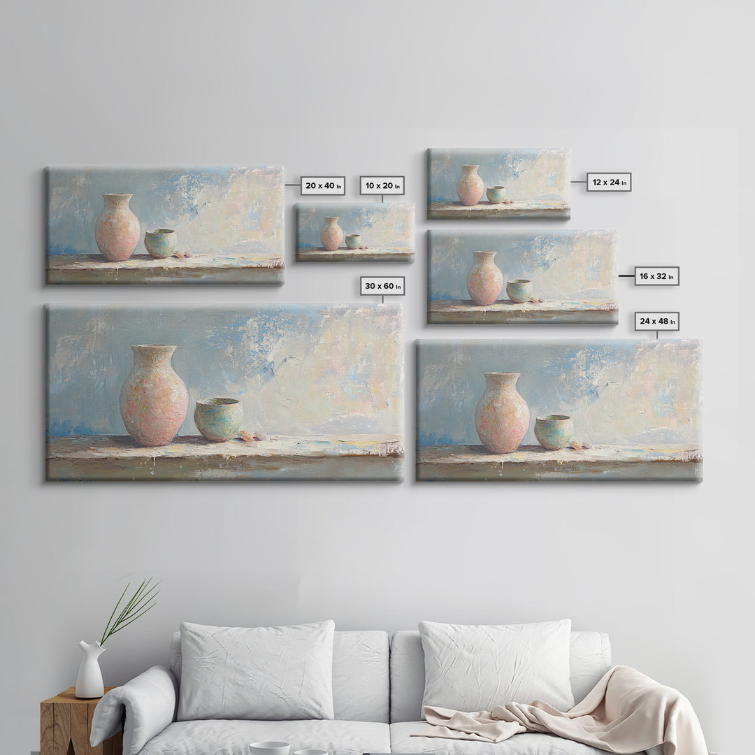 Pastel Ceramic Vase And Small Pot Wall Art, Minimalist Still Life, Neutral Home Decor, Modern Farmhouse Art, Living Room Decor