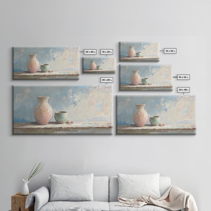 Pastel Ceramic Vase And Small Pot Wall Art, Minimalist Still Life, Neutral Home Decor, Modern Farmhouse Art, Living Room Decor