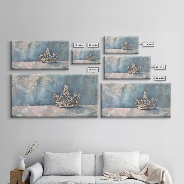 Silver Crown Still Life Wall Art, Princess Room Decor, Elegant Feminine Canvas Painting, Luxury Bedroom Gallery Wall Fine Art Print