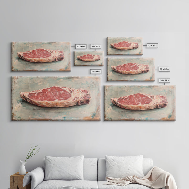 Raw Steak Oil Painting Canvas Print, Butcher Shop Kitchen Wall Art, Rustic Food Decor, Dining Room Art For Chefs, Restaurant Decor