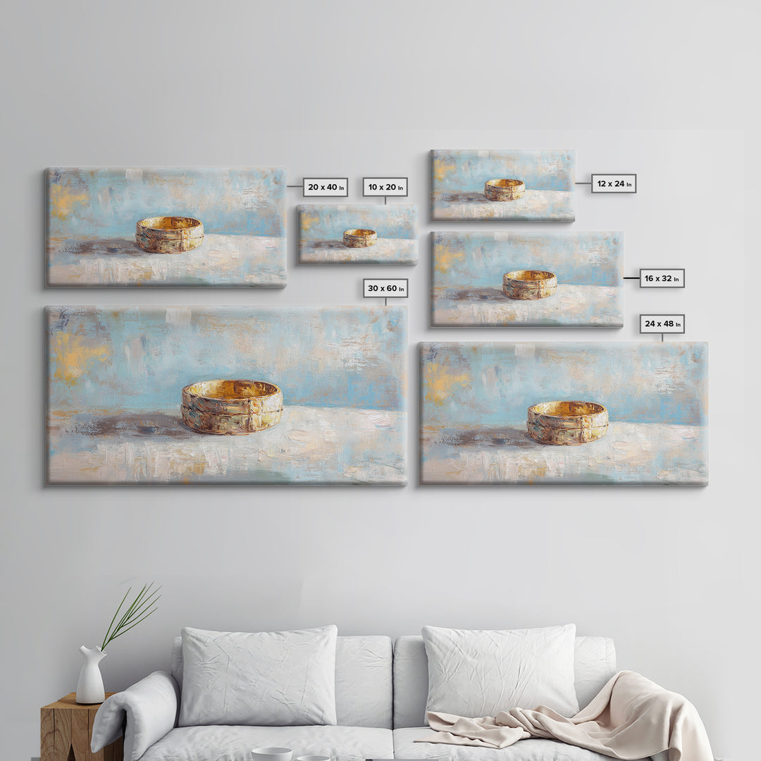 Gold Wedding Band Still Life Wall Art, Romantic Bedroom Decor, Anniversary Gift, Elegant Framed Canvas Print For Couples