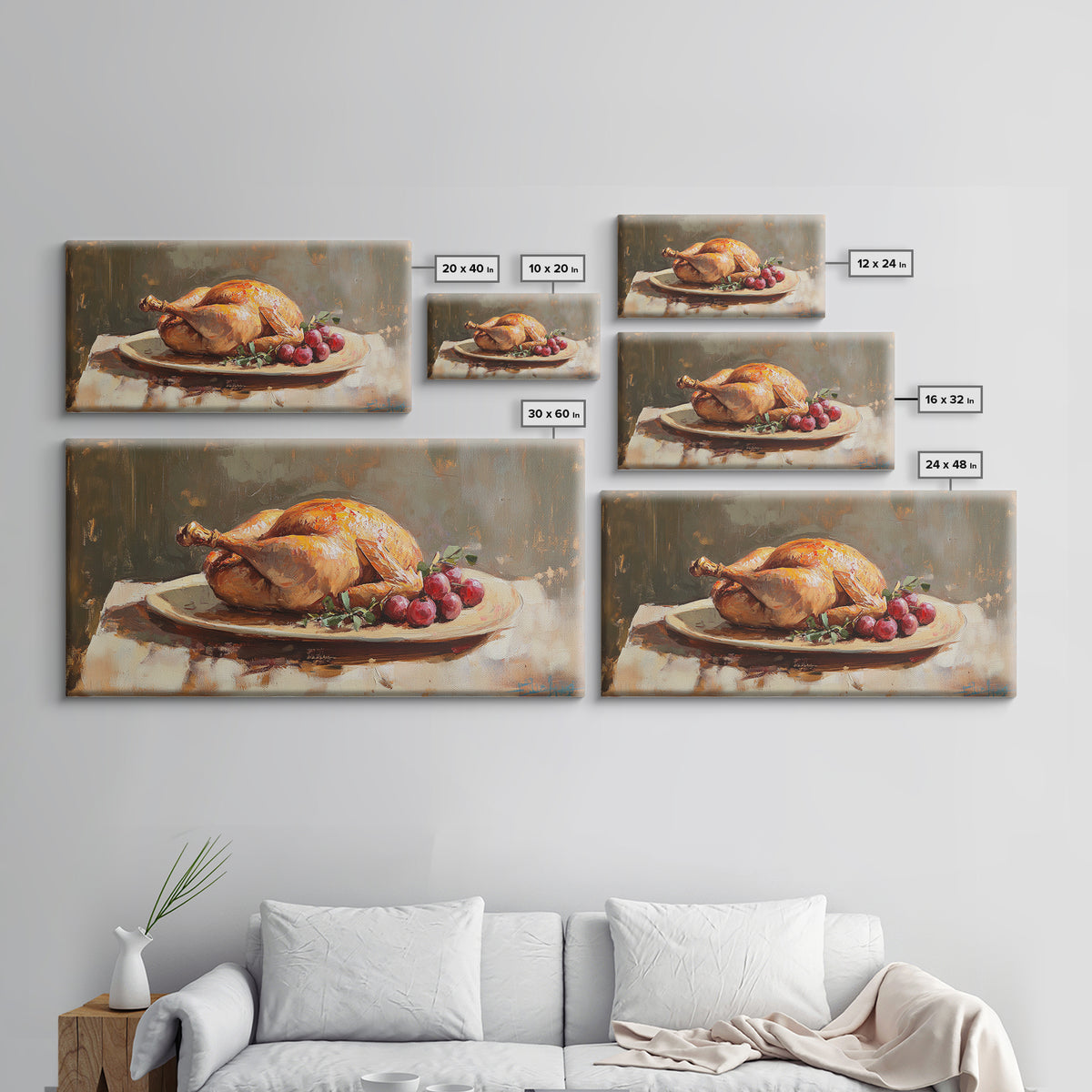 Roast Chicken And Grapes Oil Painting Wall Art, Rustic Kitchen Decor, Foodie Gift, Farmhouse Dining Room Canvas Print For Chefs