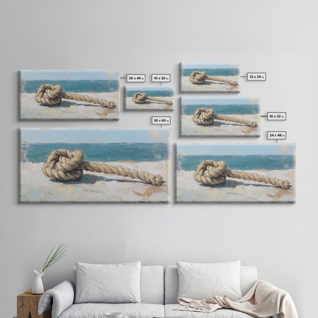 Weathered Nautical Rope Knot Canvas Print, Coastal Wall Art, Beach House Decor, Ocean Art Print, Rustic Seaside Gift, Gift For Him