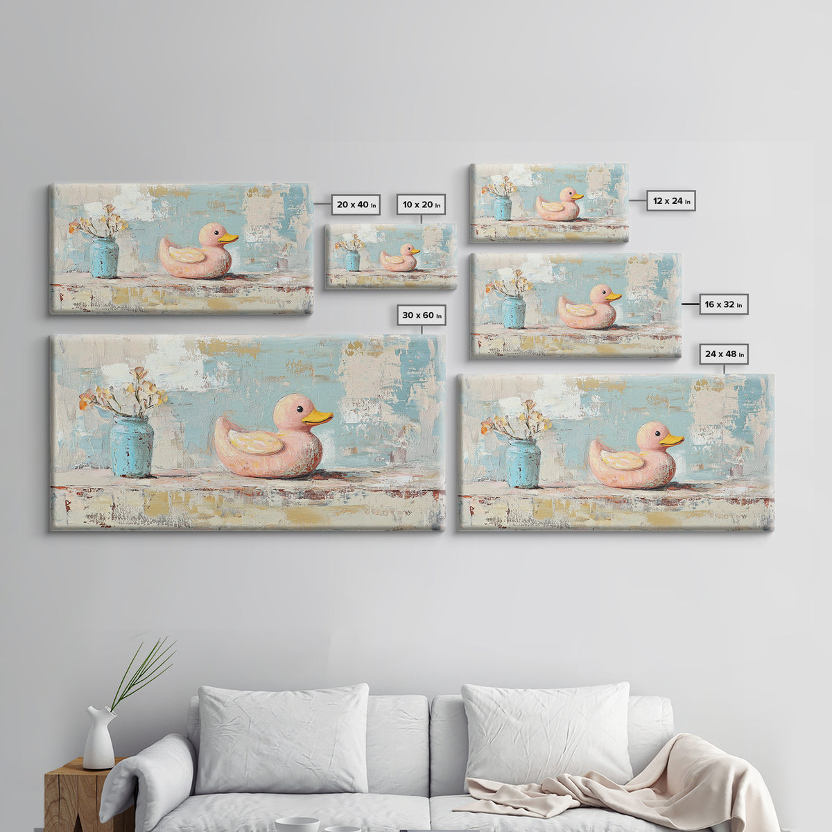 Whimsical Pink Duck With Flowers Canvas Print, Cute Bathroom Wall Art, Nursery Decor, Playroom Art, Gift For Her, Kids Room Decor
