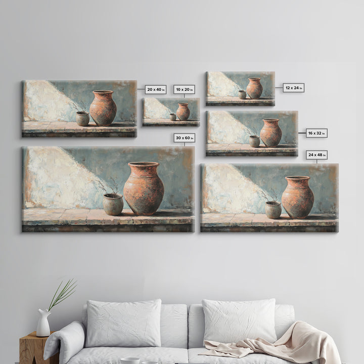 Rustic Terracotta Vase Still Life Wall Art, Earth Tone Kitchen Decor, Farmhouse Canvas Print, Warm Neutral Living Room Art