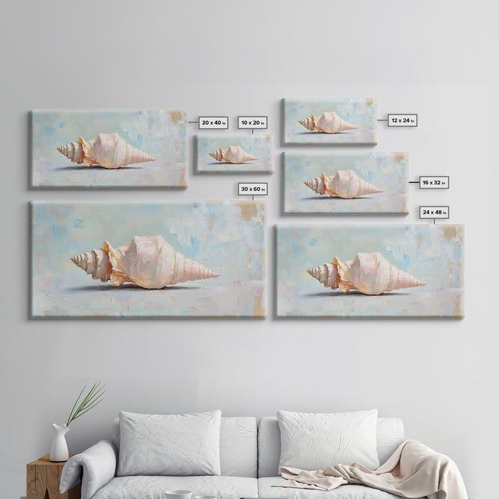 Soft Pastel Conch Shell Canvas Print, Coastal Wall Art, Beach House Decor, Ocean Art Print, Minimalist Coastal Decor Gift For Her