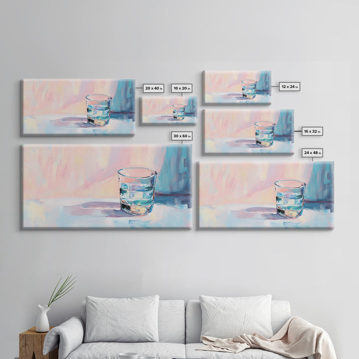 Pastel Glass Of Water Still Life Canvas Print, Minimalist Wall Art, Soft Abstract Kitchen Decor, Modern Home Decor Gift Idea