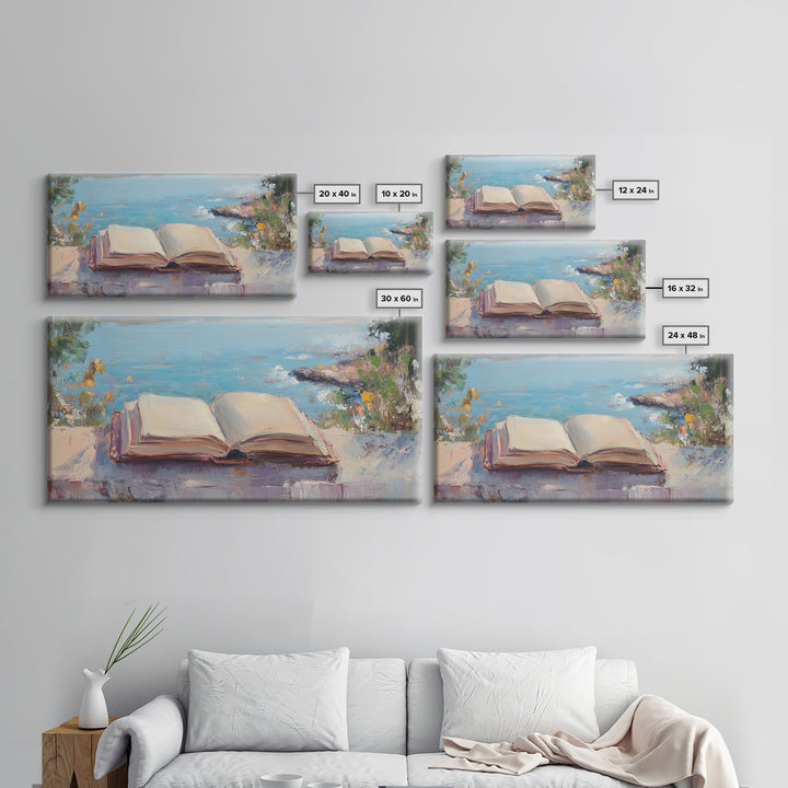 Open Book By The Lake Wall Art, Reading Nook Decor, Literary Art Print, Coastal Landscape Canvas, Book Lover Gift, Home Decor