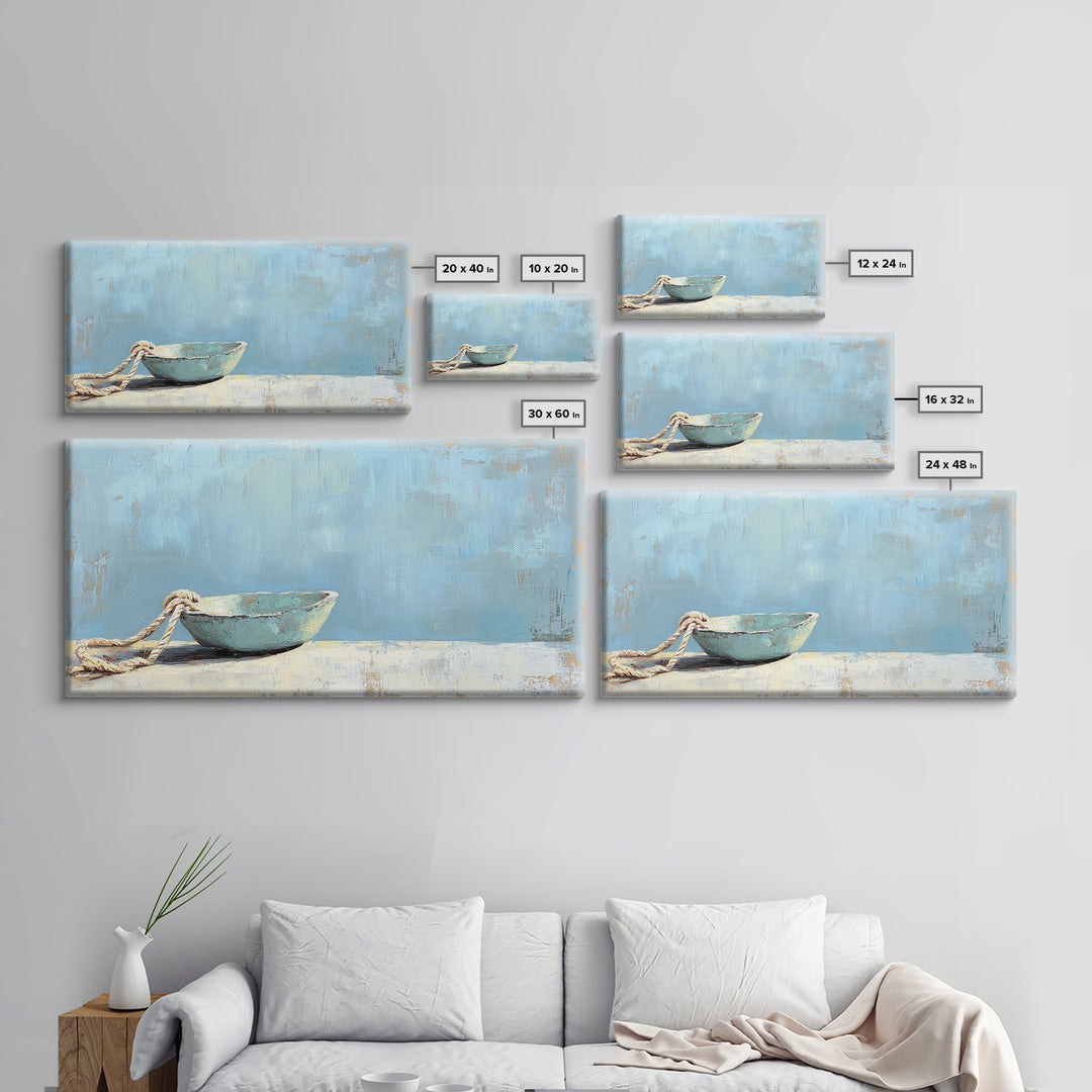 Weathered Blue Bowl With Rope Nautical Wall Art, Coastal Home Decor, Beach House Canvas Print, Minimalist Ocean Wall Decor