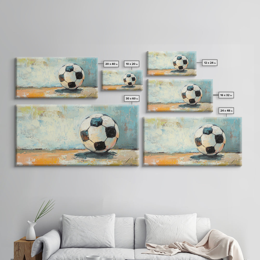 Classic Soccer Ball On Blue Abstract Background Wall Art, Sports Room Decor, Game Room Canvas Print, Gift For Him, Kids Room Art