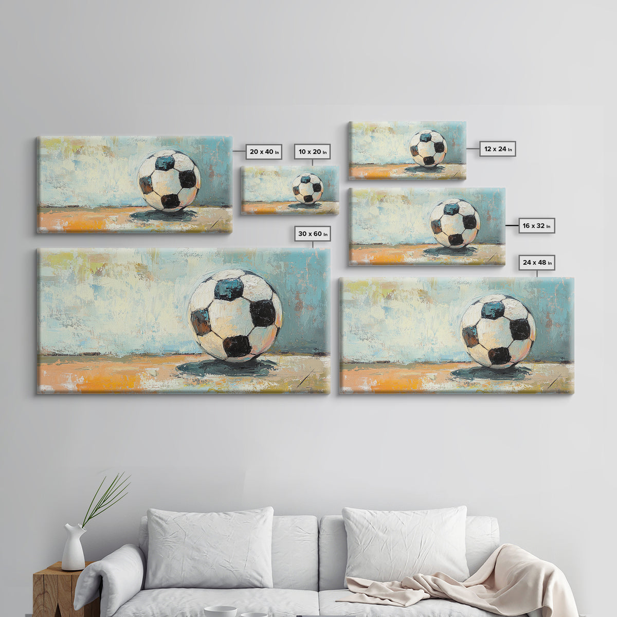 Classic Soccer Ball On Blue Abstract Background Wall Art, Sports Room Decor, Game Room Canvas Print, Gift For Him, Kids Room Art