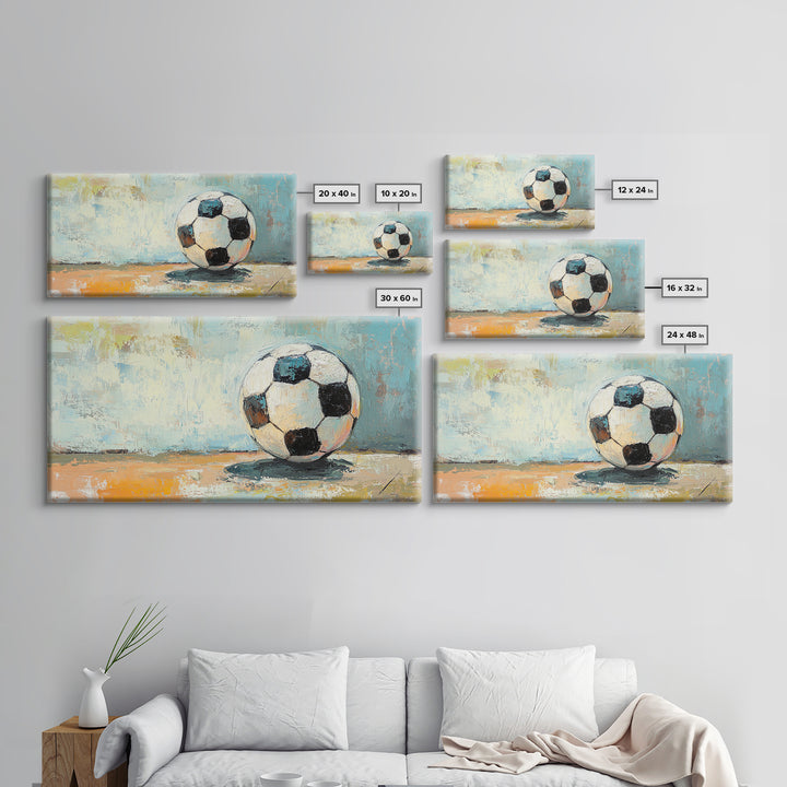 Classic Soccer Ball On Blue Abstract Background Wall Art, Sports Room Decor, Game Room Canvas Print, Gift For Him, Kids Room Art