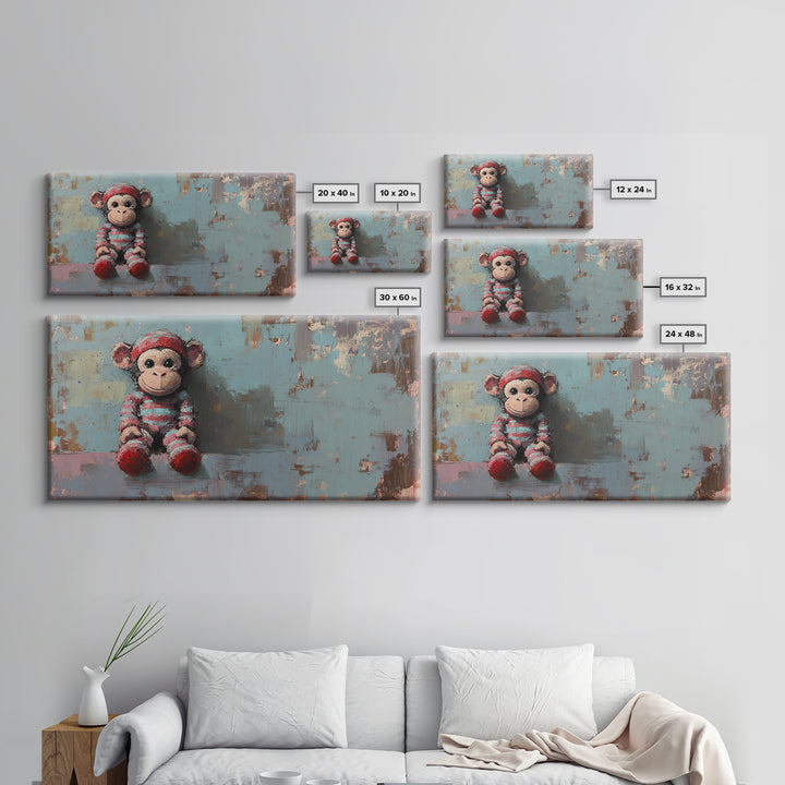 Cute Plush Monkey Toy Still Life Wall Art, Whimsical Animal Art Print, Nursery Decor And Kids Room Decor, Gift For Her, Baby Shower Gift