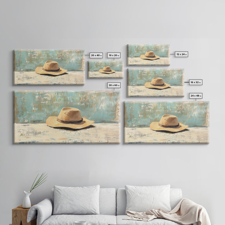 Rustic Straw Cowboy Hat Wall Art, Western Home Decor, Farmhouse Country Art Print, Masculine Framed Canvas Print Gift For Him