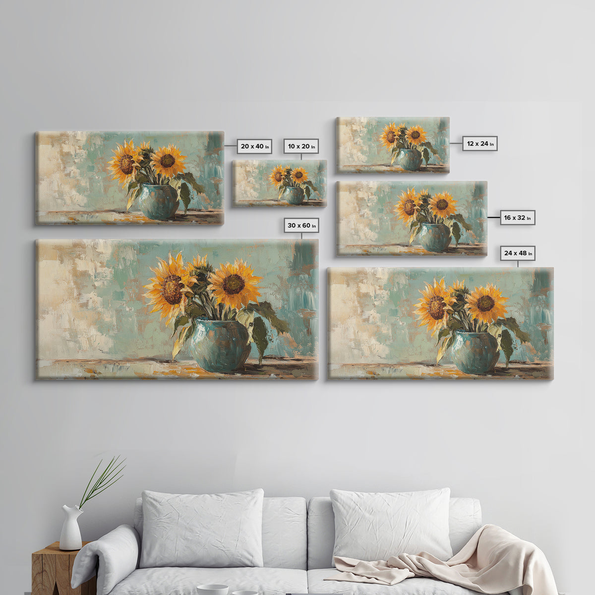 Sunflowers In Turquoise Pitcher Wall Art, Rustic Floral Decor, Country Kitchen Art Print, Farmhouse Framed Canvas Print Gift