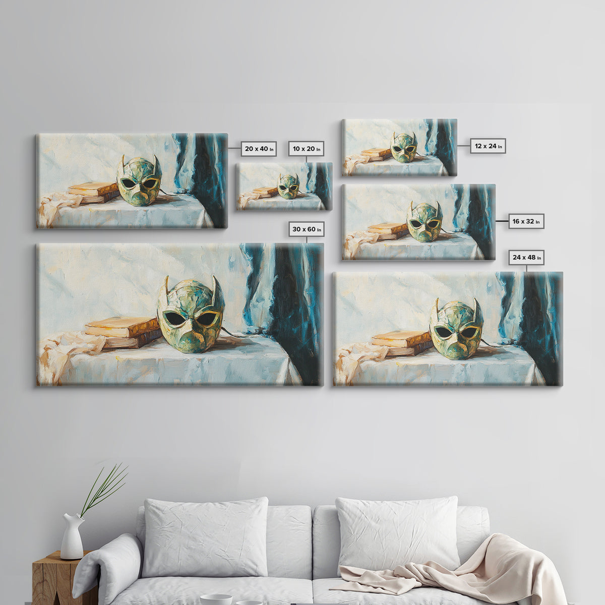 Green Masquerade Mask And Books Wall Art, Gothic Library Decor, Fantasy Dark Academia Art Print, Framed Canvas Print Gift