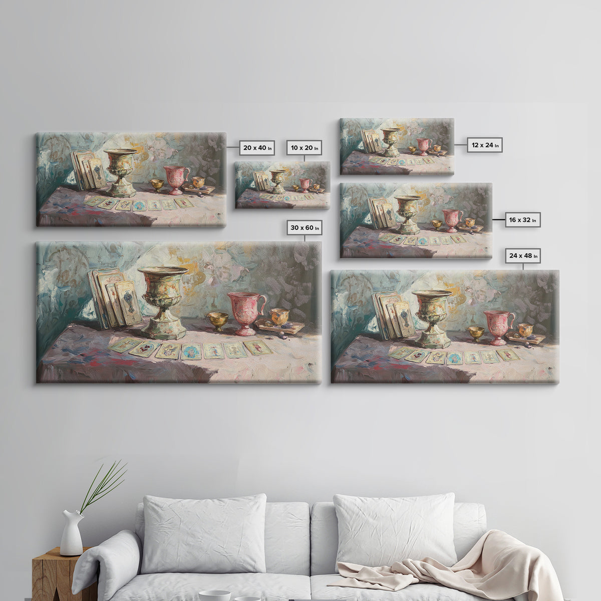Tarot Cards And Antique Goblets, Mystical Still Life Canvas Print, Witchy Wall Art, Dark Academia Decor, Unique Spiritual Gift