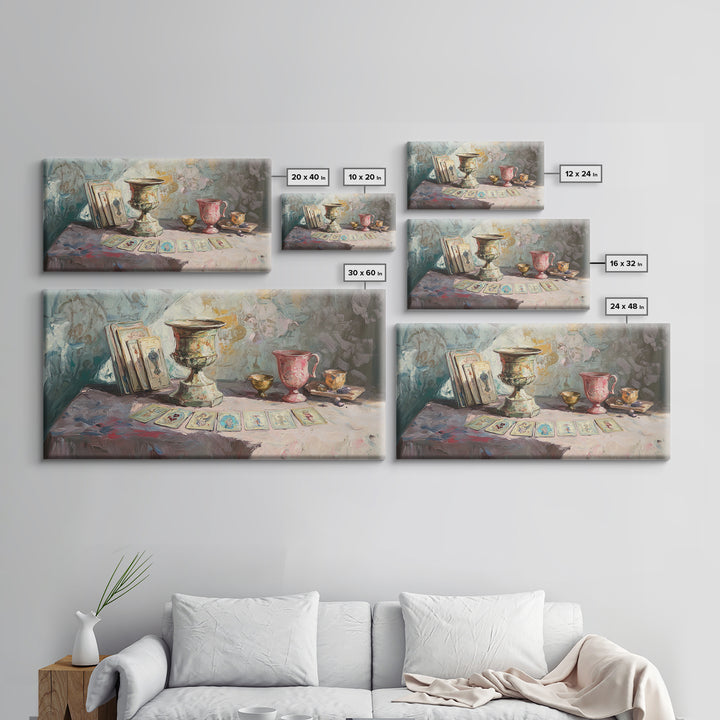 Tarot Cards And Antique Goblets, Mystical Still Life Canvas Print, Witchy Wall Art, Dark Academia Decor, Unique Spiritual Gift