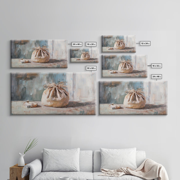Knotted Linen Bundle Still Life Wall Art, Neutral Rustic Home Decor, Wabi Sabi Canvas Print, Minimalist Kitchen Wall Decor
