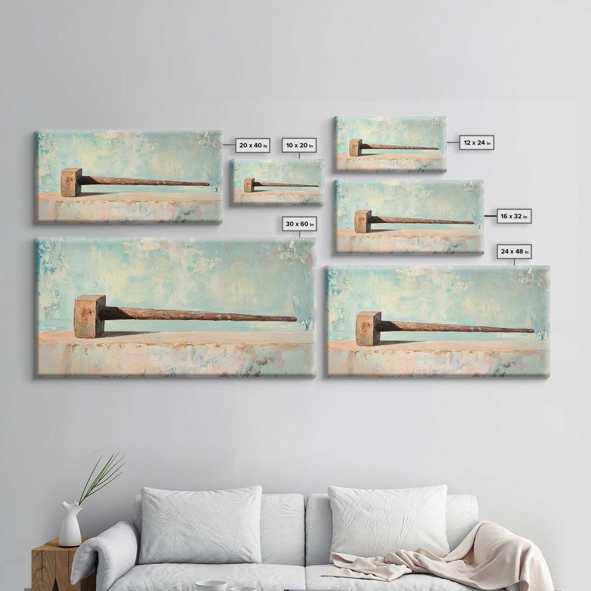Rusty Hammer On Pale Blue Shelf Wall Art, Industrial Tool Canvas Print, Garage Decor, Workshop Office Decor, Gift For Him